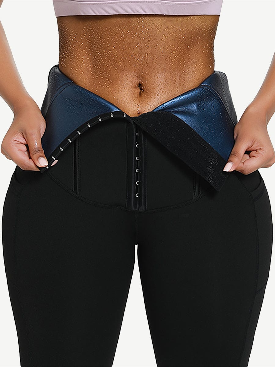 Cropped Pants with Blue PU Coated Lining and Single Waistband