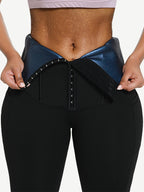 Cropped Pants with Blue PU Coated Lining and Single Waistband