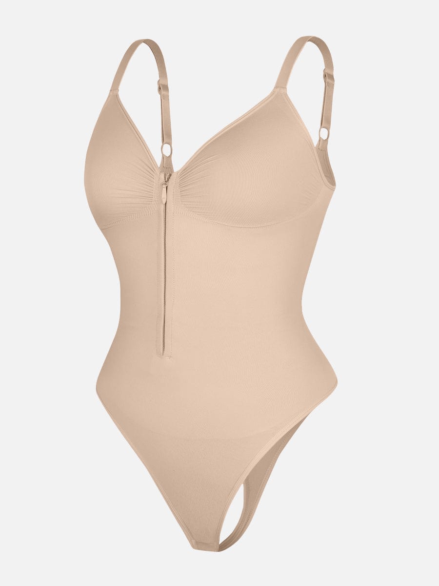 Seamless Plunge Chest Support Bodysuit with Clips Inside