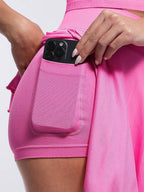 Wholesale Two-Piece Athletic Set  Mid-Waist A-Line Skirt with Built-In Shorts & Supportive Seamless Sports Top