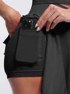 Wholesale Two-Piece Athletic Set  Mid-Waist A-Line Skirt with Built-In Shorts & Supportive Seamless Sports Top