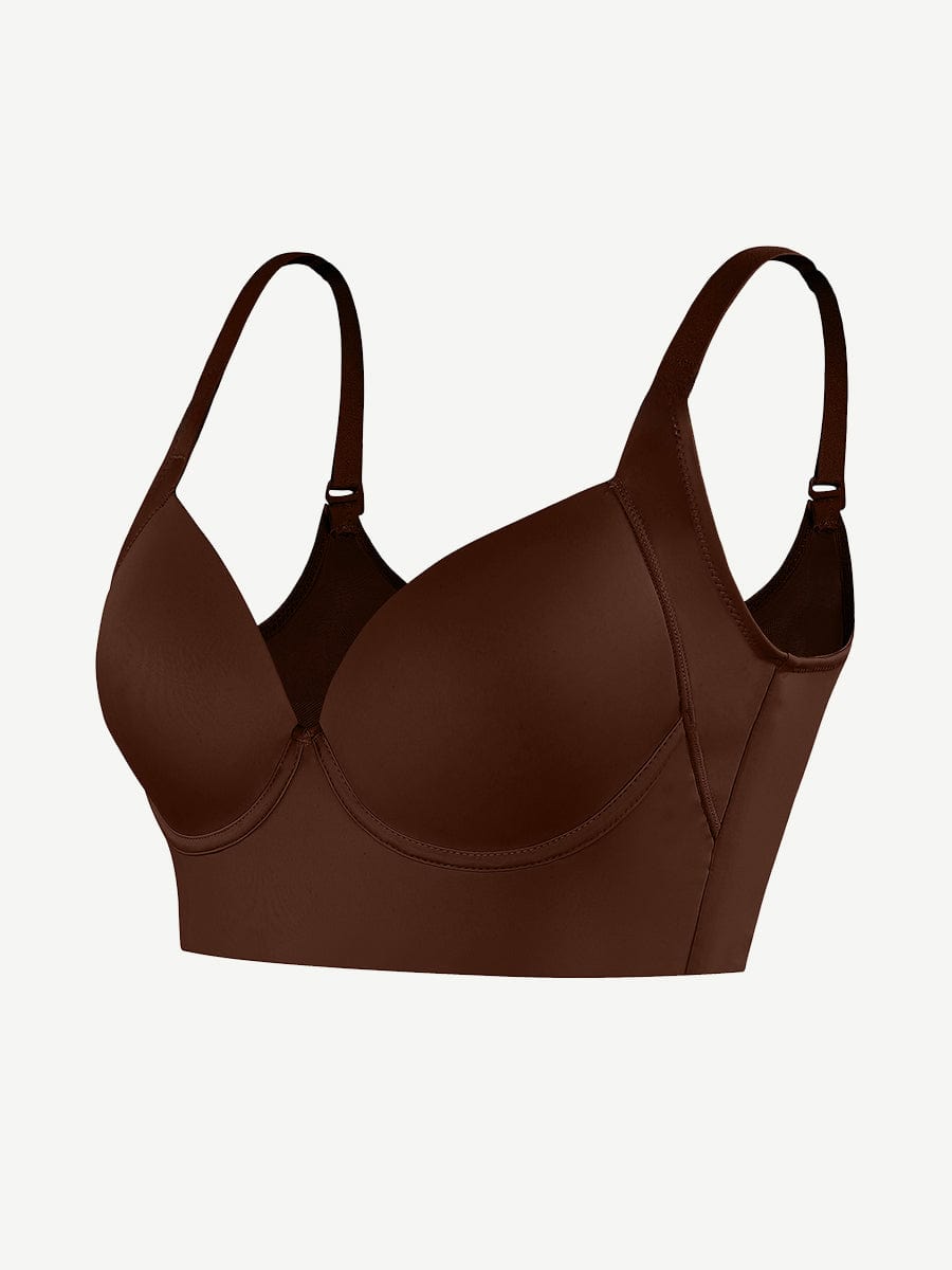 Brown Underwire Push-Up Sculpting Uplift Hide Back Fat Full Coverage Bra