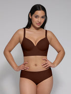Brown Underwire Push-Up Sculpting Uplift Hide Back Fat Full Coverage Bra