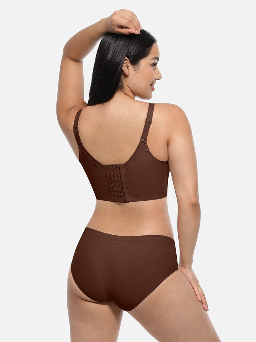 Brown Underwire Push-Up Sculpting Uplift Hide Back Fat Full Coverage Bra