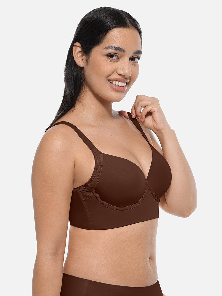Brown Underwire Push-Up Sculpting Uplift Hide Back Fat Full Coverage Bra
