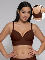 Brown Underwire Push-Up Sculpting Uplift Hide Back Fat Full Coverage Bra