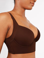 Brown Underwire Push-Up Sculpting Uplift Hide Back Fat Full Coverage Bra