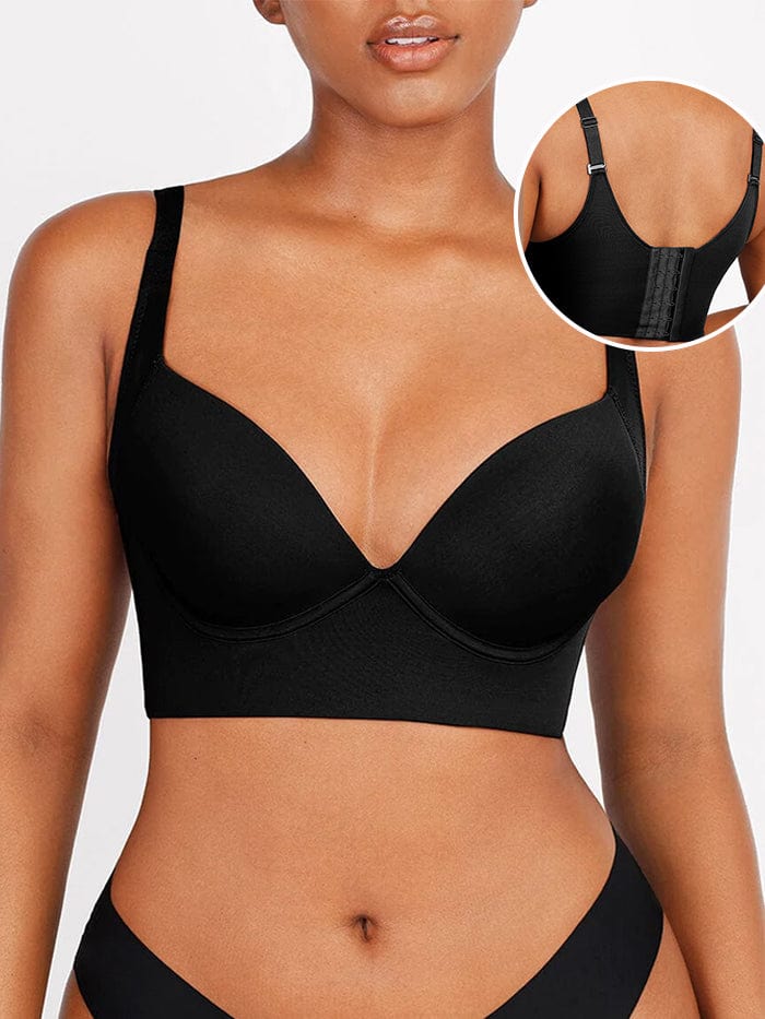 Black Underwire Push-Up Sculpting Uplift Hide Back Fat Full Coverage Bra