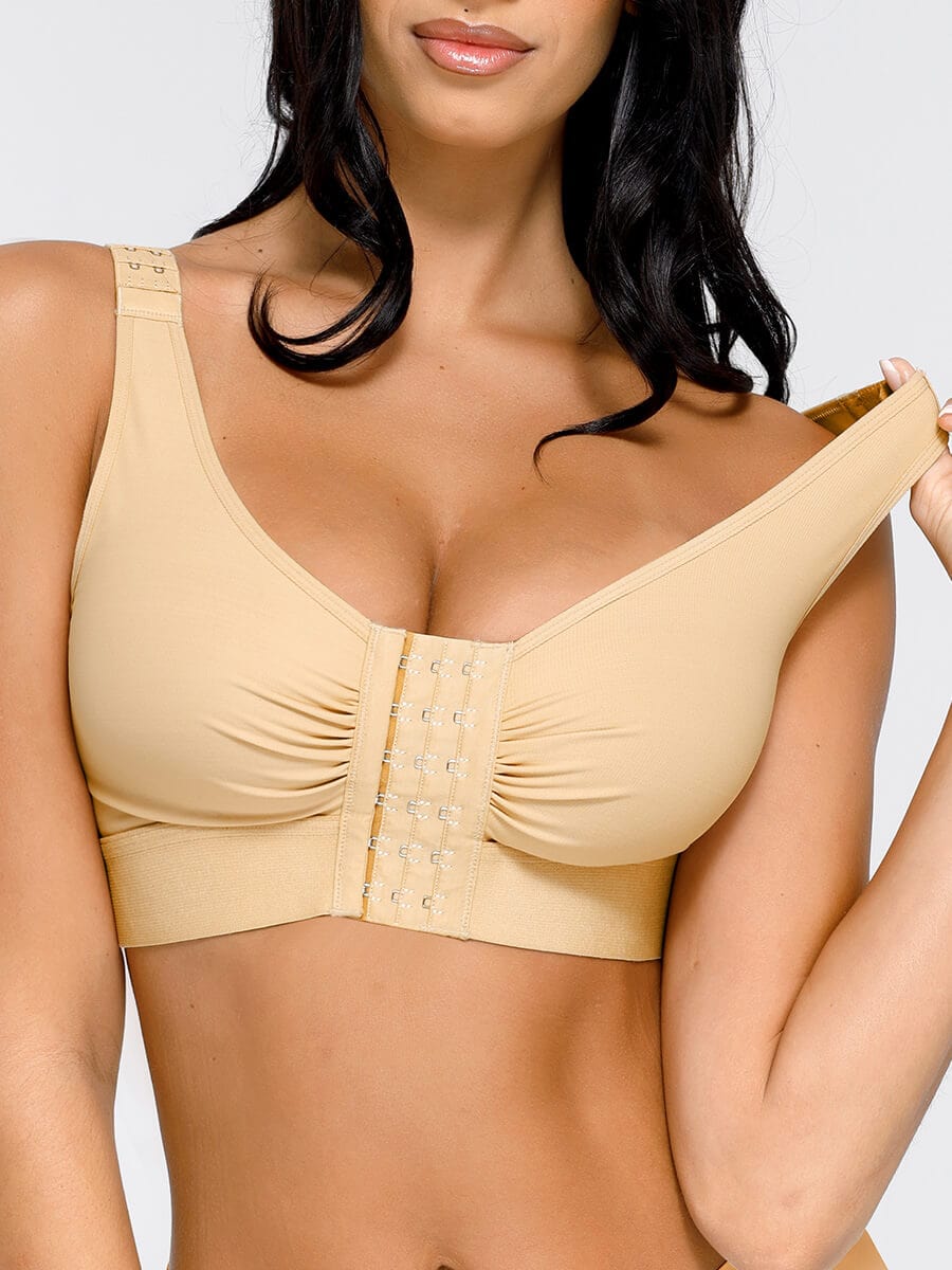 Adjustable Front Closure Post-Surgery Bra with Triple Hooks
