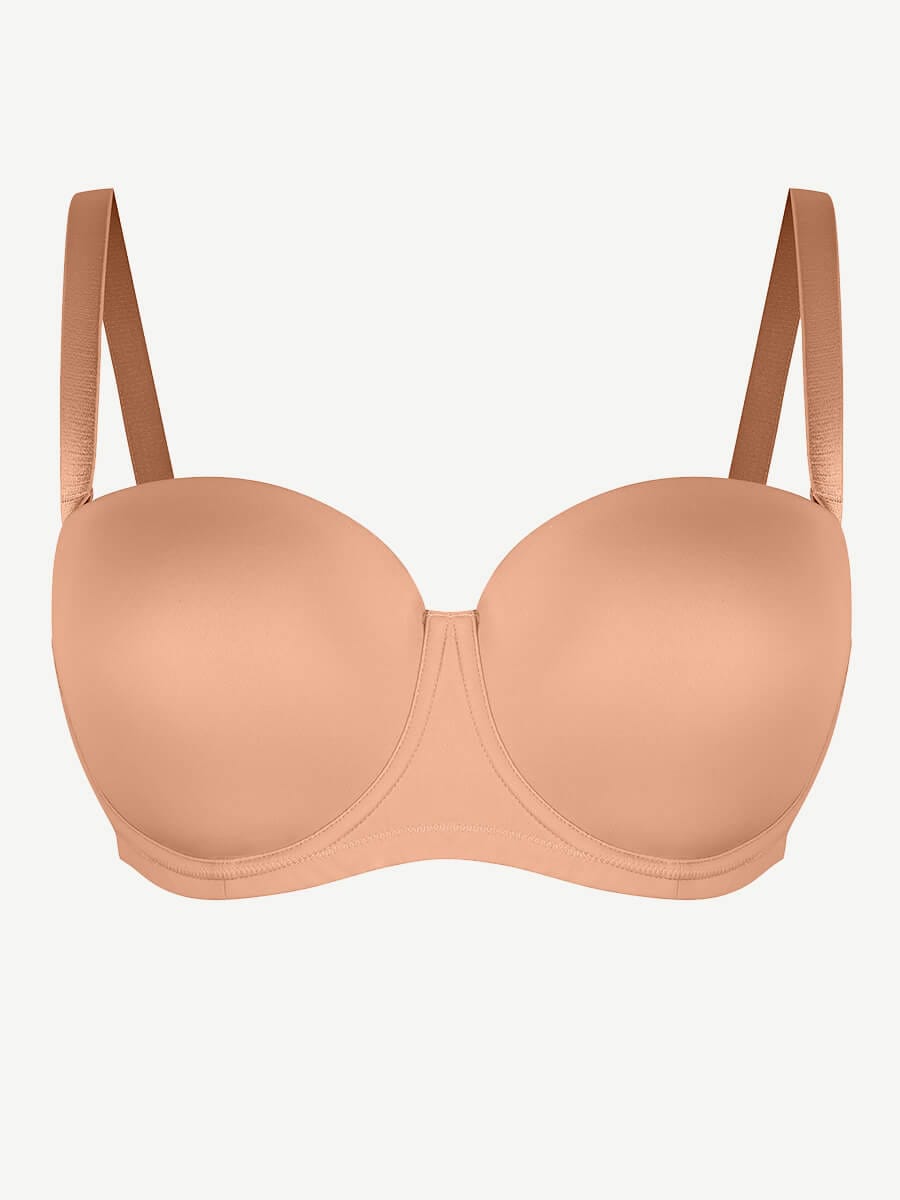 Strapless Non-slip Gathering Bust Support Underwire 1/2 Cup Bra