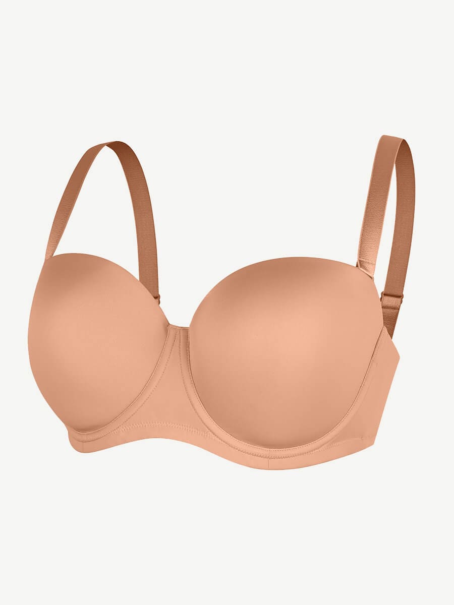 Strapless Non-slip Gathering Bust Support Underwire 1/2 Cup Bra