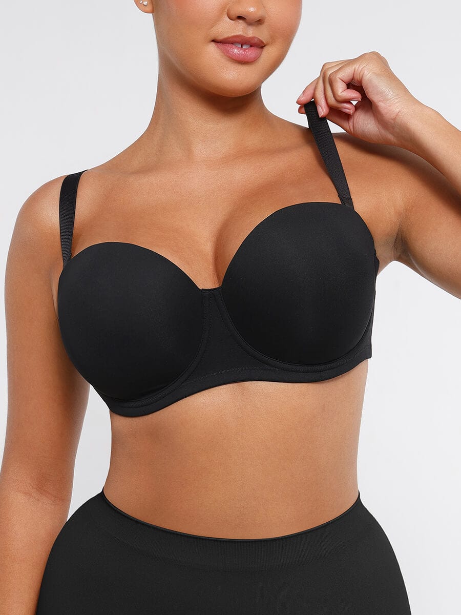Strapless Non-slip Gathering Bust Support Underwire 1/2 Cup Bra