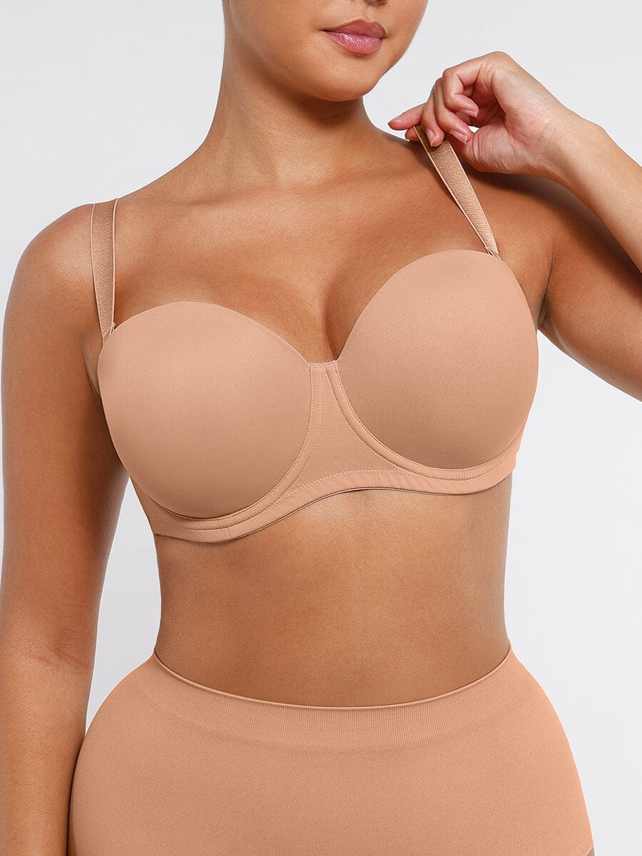 Strapless Non-slip Gathering Bust Support Underwire 1/2 Cup Bra