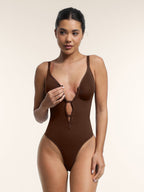 Seamless Plunge Chest Support Bodysuit with Clips Inside