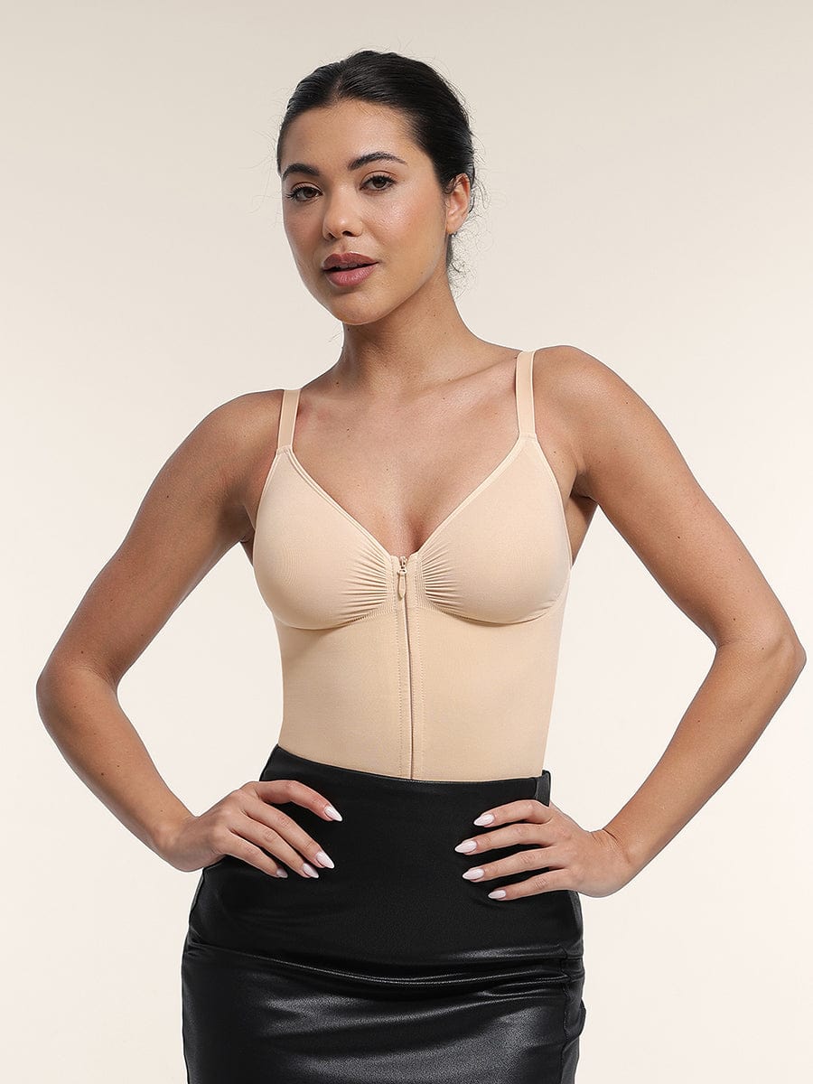 Seamless Plunge Chest Support Bodysuit with Clips Inside