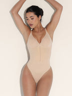 Seamless Plunge Chest Support Bodysuit with Clips Inside