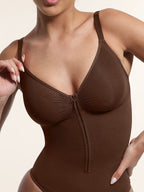 Seamless Plunge Chest Support Bodysuit with Clips Inside