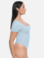 Square-Neck Short-Sleeve Tummy Control Bodysuit