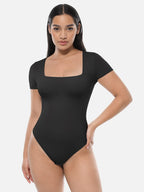 Square-Neck Short-Sleeve Tummy Control Bodysuit