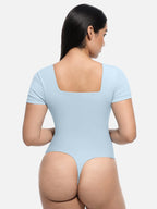 Square-Neck Short-Sleeve Tummy Control Bodysuit