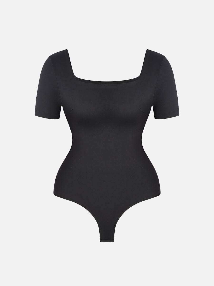 Square-Neck Short-Sleeve Tummy Control Bodysuit