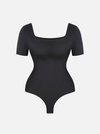 Square-Neck Short-Sleeve Tummy Control Bodysuit