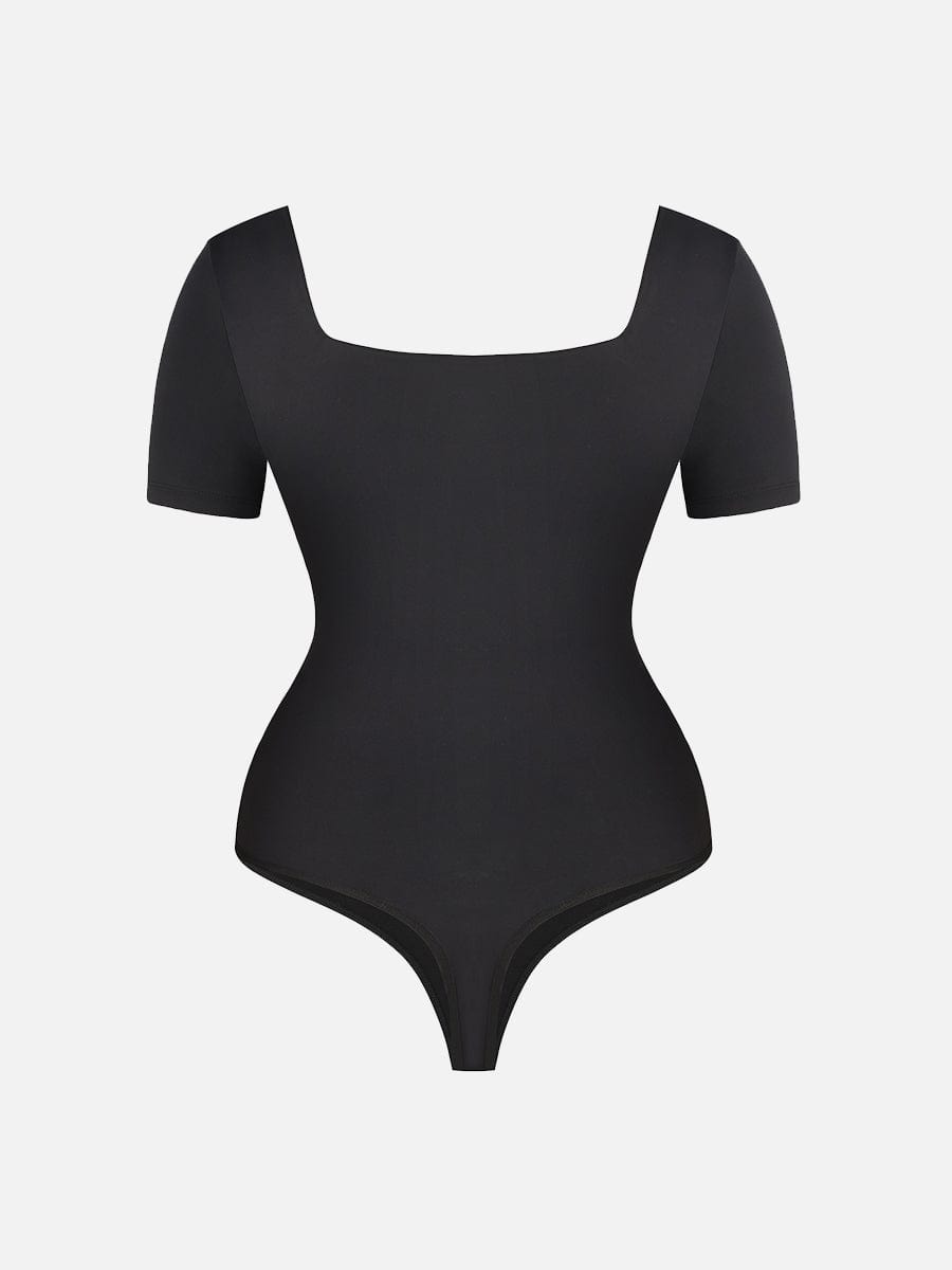 Square-Neck Short-Sleeve Tummy Control Bodysuit