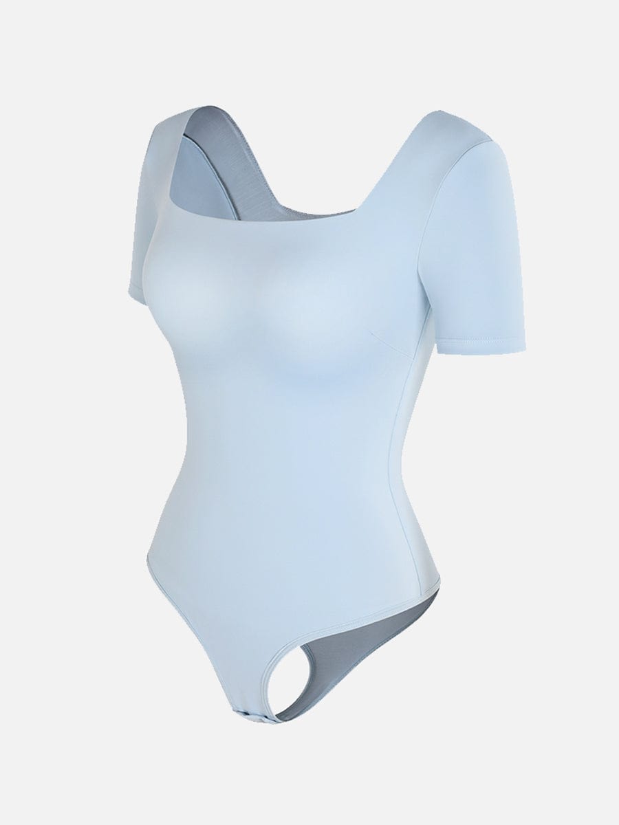 Square-Neck Short-Sleeve Tummy Control Bodysuit