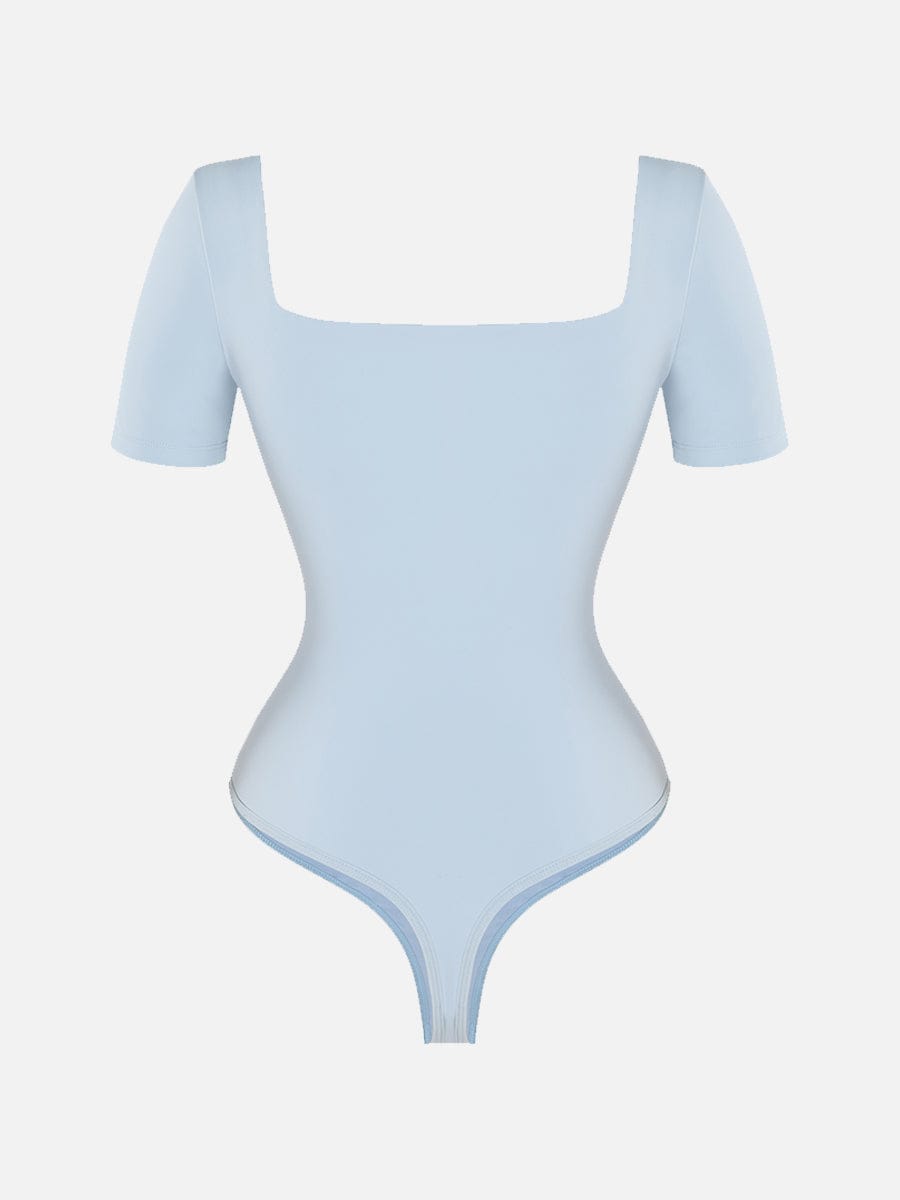 Square-Neck Short-Sleeve Tummy Control Bodysuit