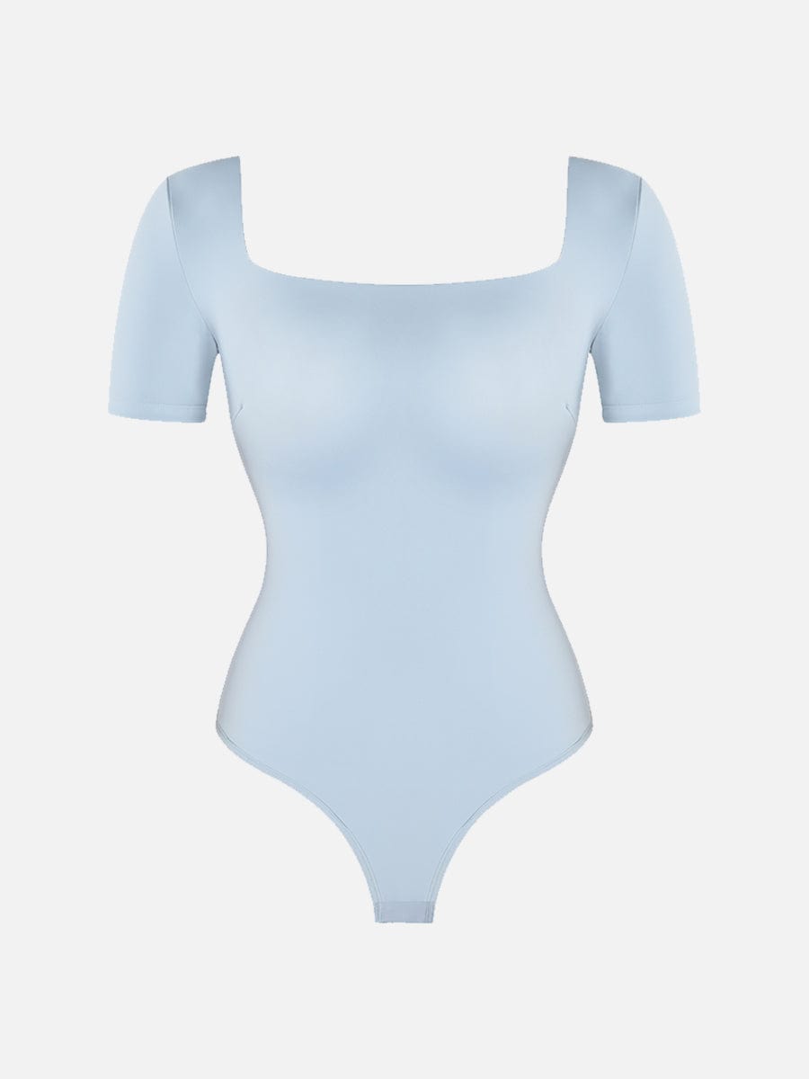 Square-Neck Short-Sleeve Tummy Control Bodysuit