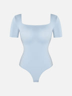 Square-Neck Short-Sleeve Tummy Control Bodysuit