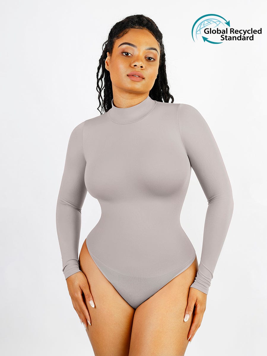 🌿Seamless Eco-friendly Turtle Neck Long Sleeve Thong Bodysuit