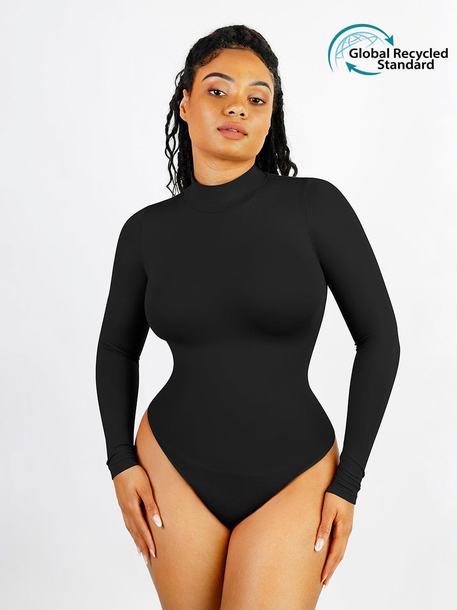 🌿Seamless Eco-friendly Turtle Neck Long Sleeve Thong Bodysuit