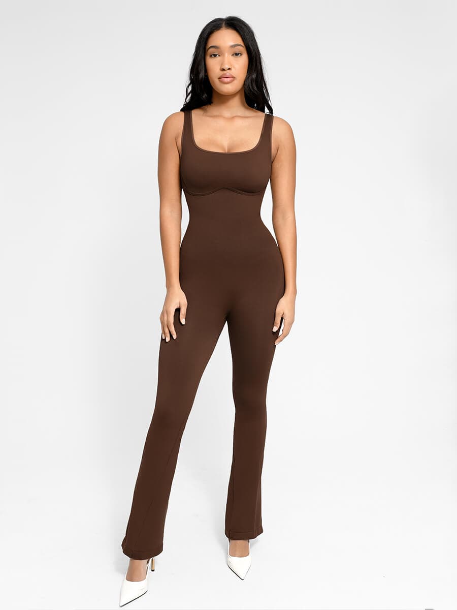 Seamless Square Neck U-Back Flared Jumpsuit