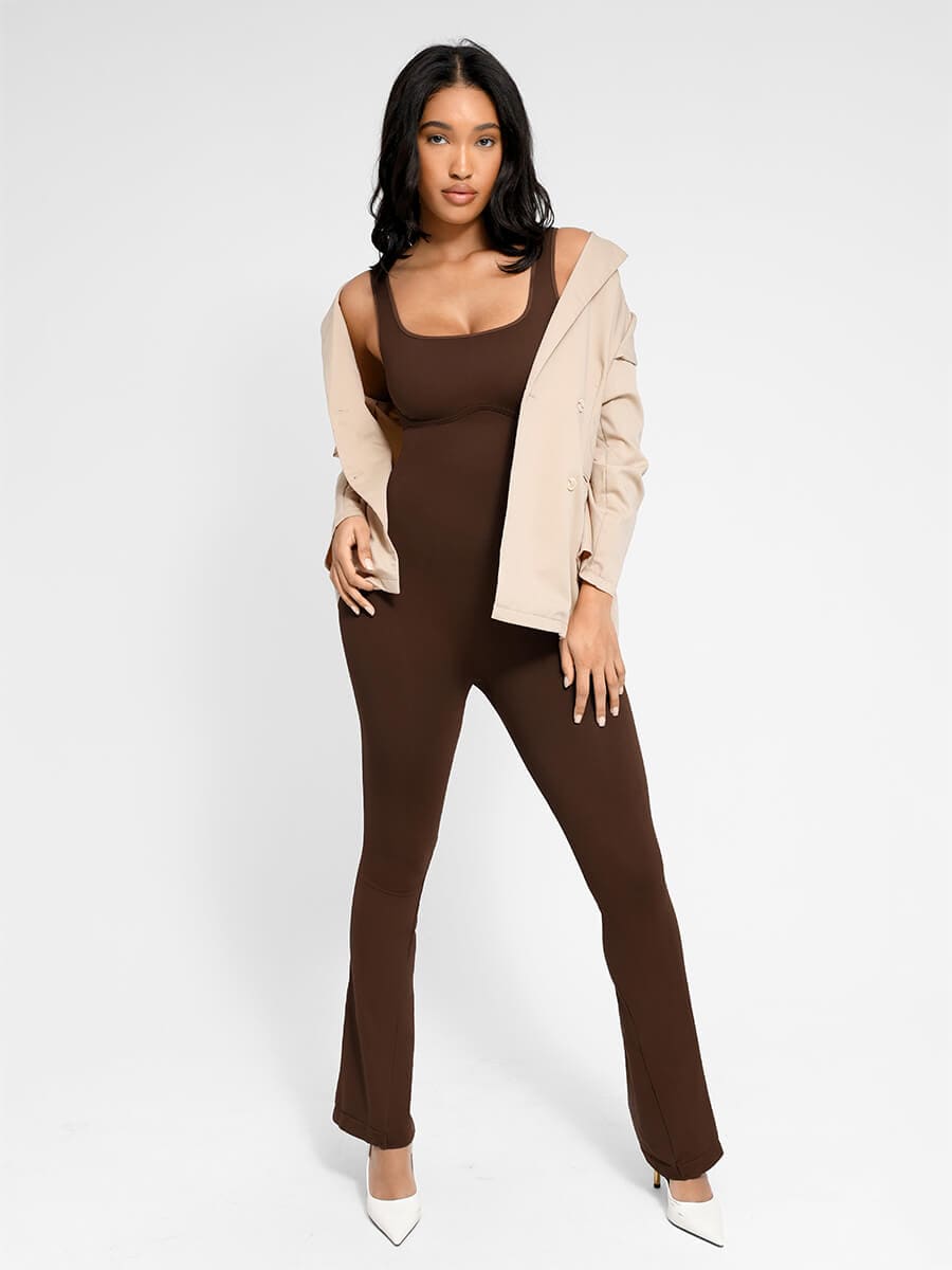 Seamless Square Neck U-Back Flared Jumpsuit