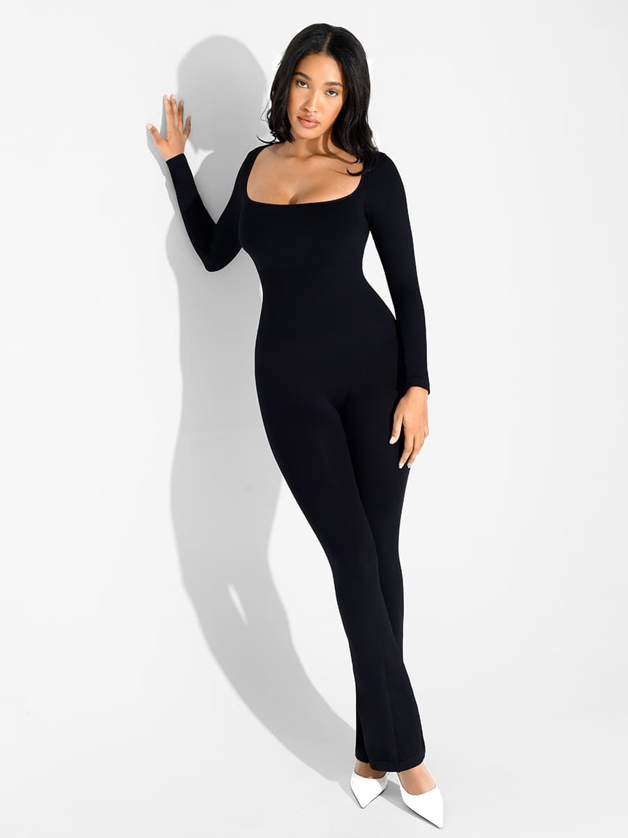 Seamless Inverted T-shoulder One-piece Flared Jumpsuit