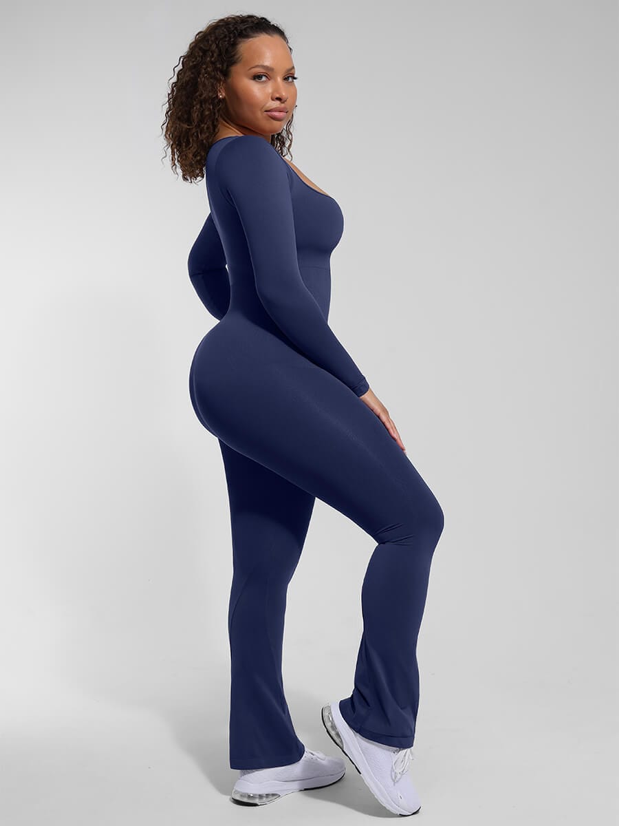 Seamless Inverted T-shoulder One-piece Flared Jumpsuit