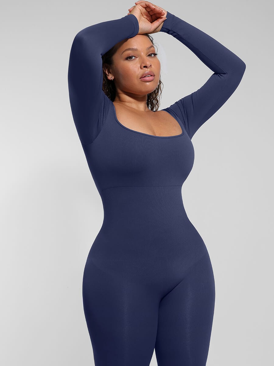 Seamless Inverted T-shoulder One-piece Flared Jumpsuit