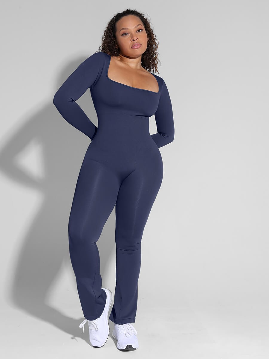 Seamless Inverted T-shoulder One-piece Flared Jumpsuit