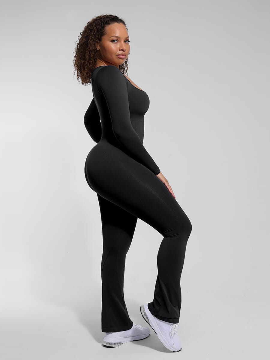 Seamless Inverted T-shoulder One-piece Flared Jumpsuit