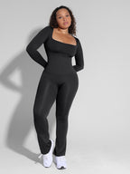 Seamless Inverted T-shoulder One-piece Flared Jumpsuit