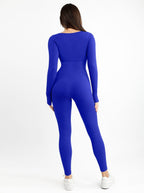 Seamless Thumb Hole Square Neck Long Sleeve Jumpsuit