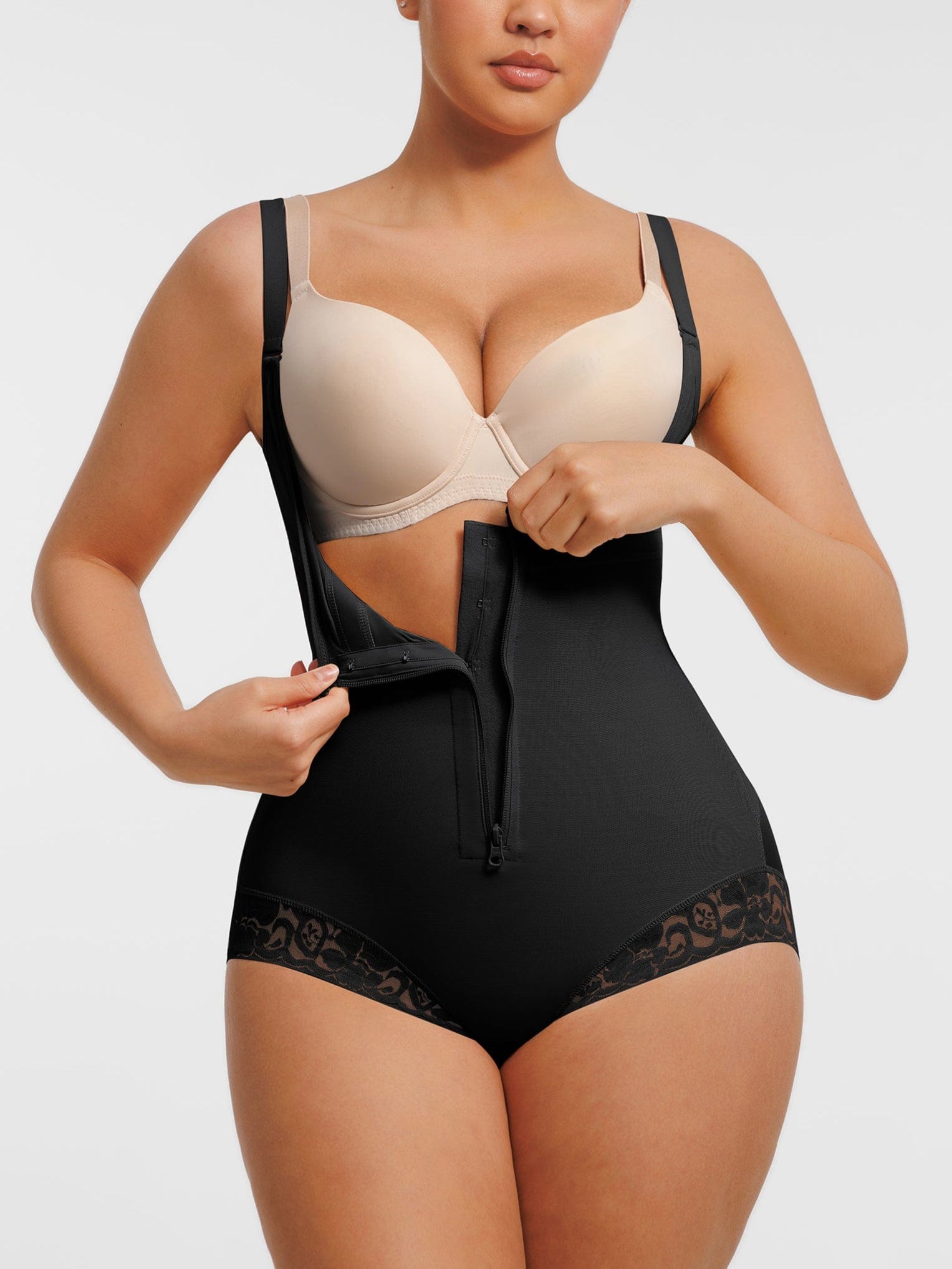 U-shaped Bust Lifting Front Zipper Lace Shapewear