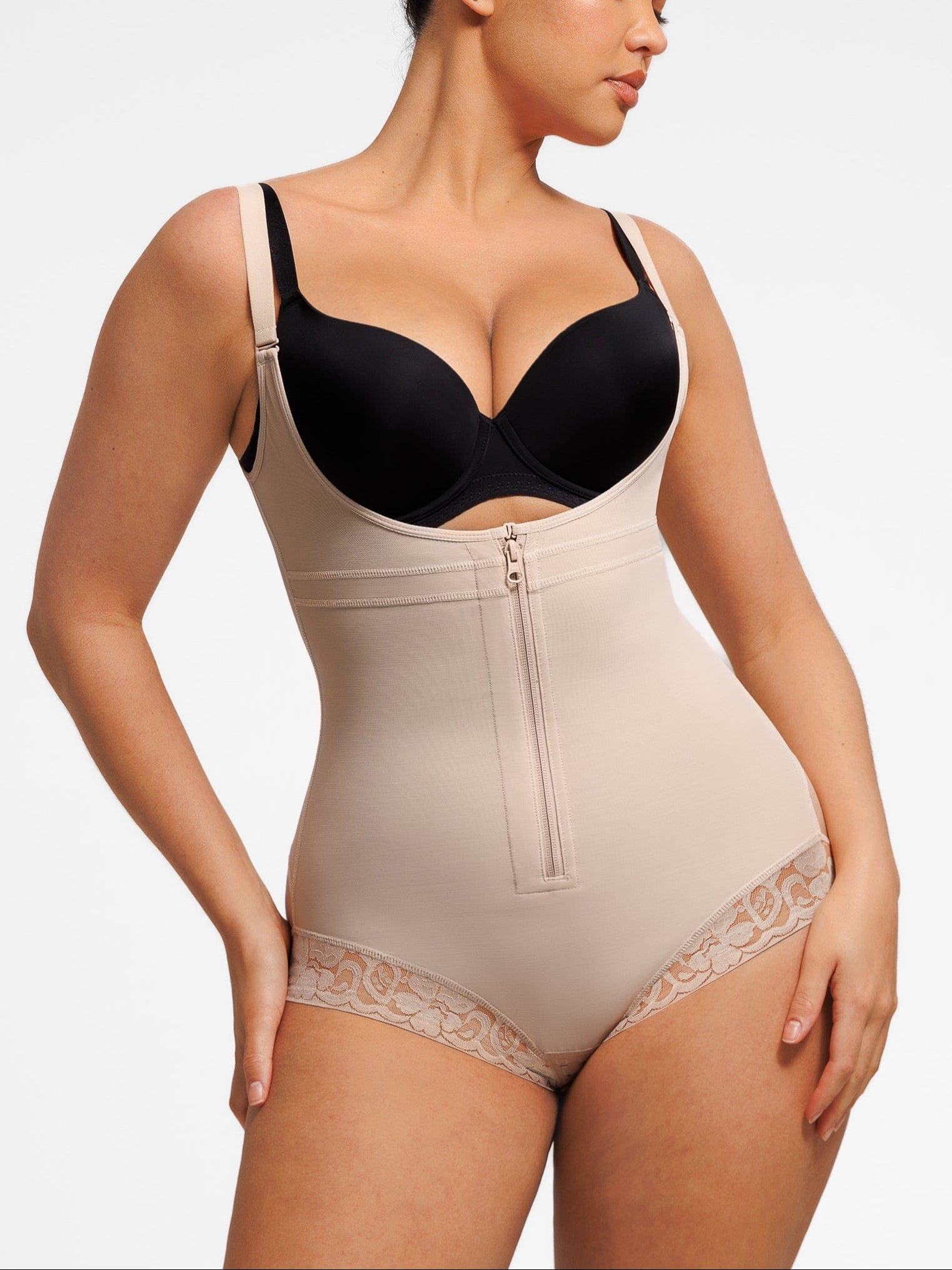 U-shaped Bust Lifting Front Zipper Lace Shapewear