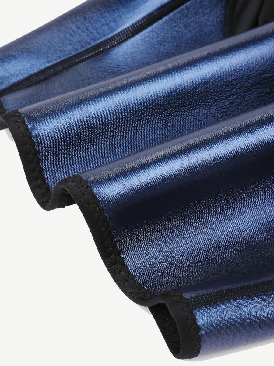 Blue Neoprene Shorts Hook And Eye Closure Cellulite Reducing