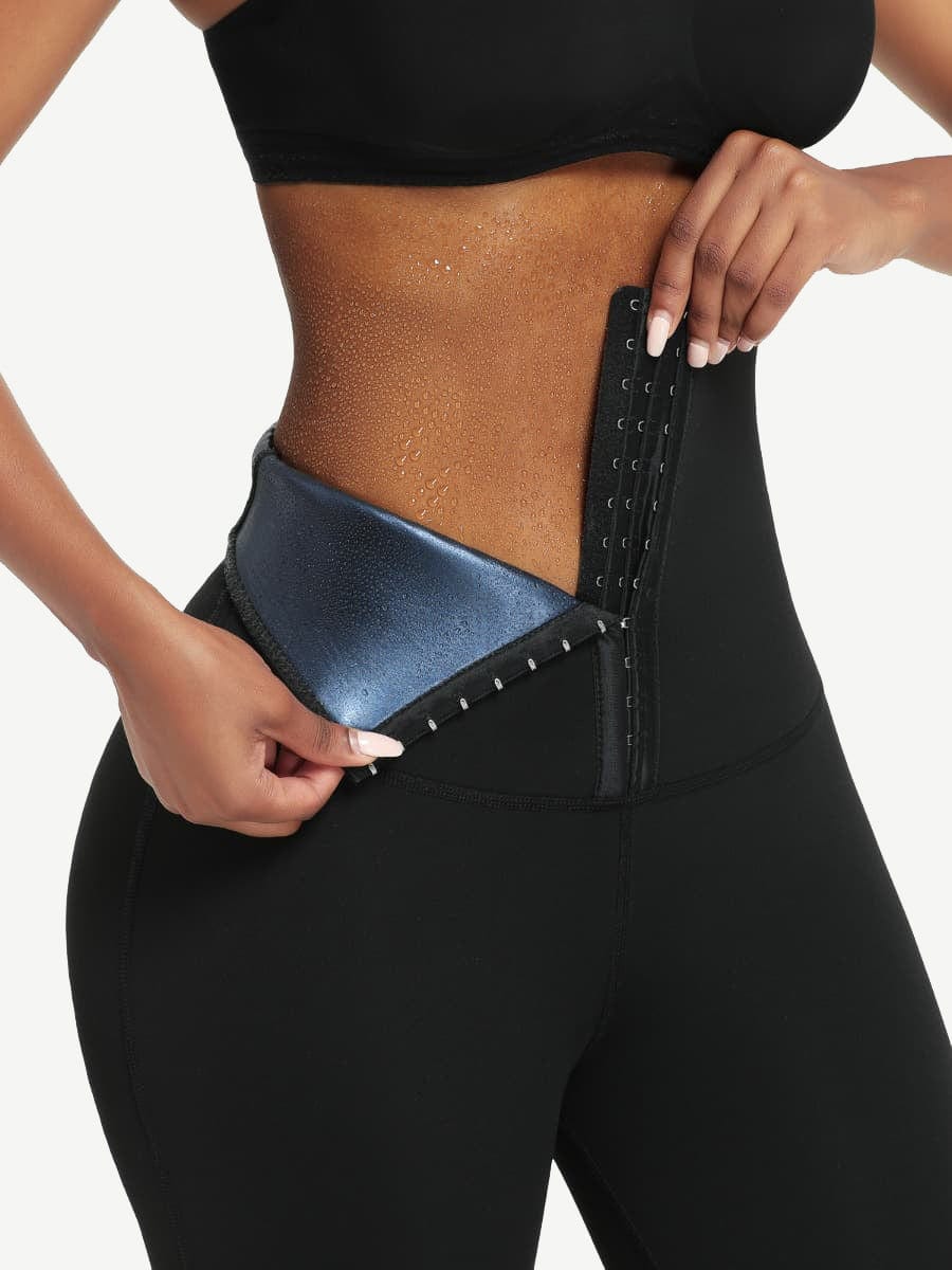Dark Blue Neoprene Butt Lifting Leggings Wide Waistband Lose Weight