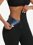 Dark Blue Neoprene Butt Lifting Leggings Wide Waistband Lose Weight
