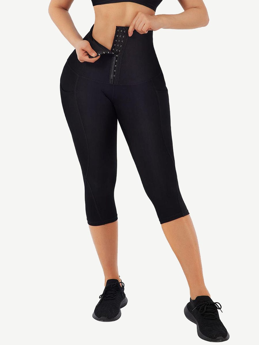 Mid-Rise Waist With Double-Layer Fabric Cropped Trousers With Pockets