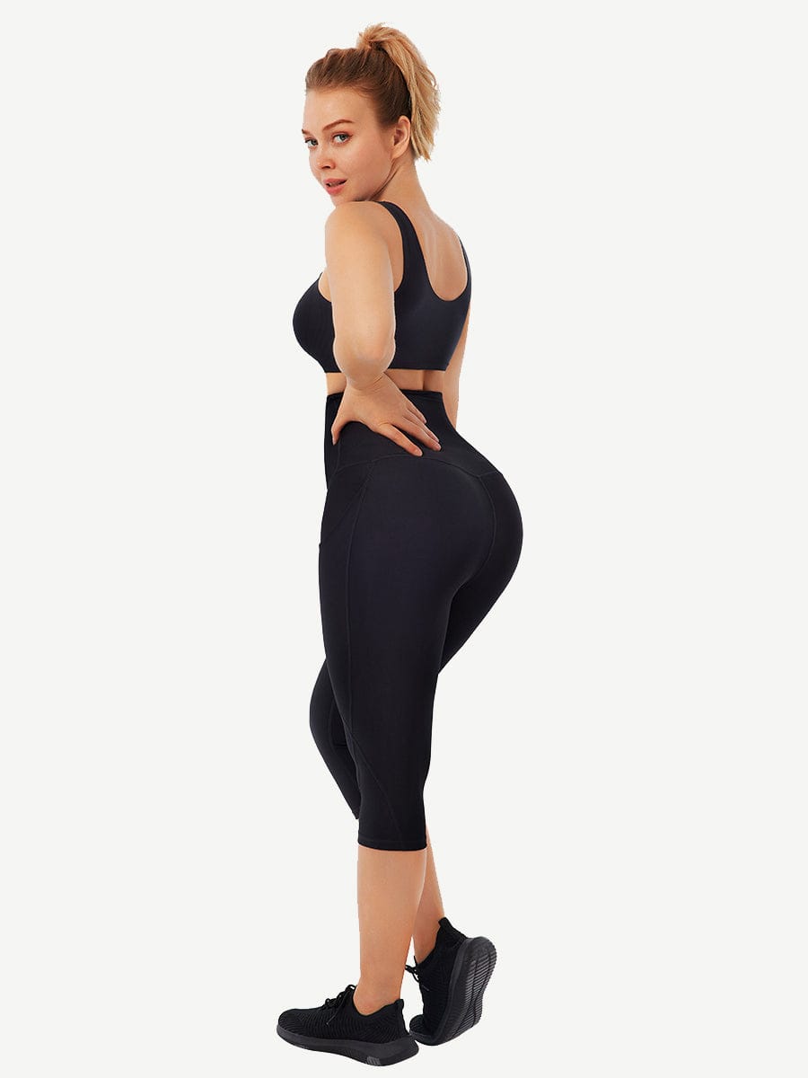 Mid-Rise Waist With Double-Layer Fabric Cropped Trousers With Pockets